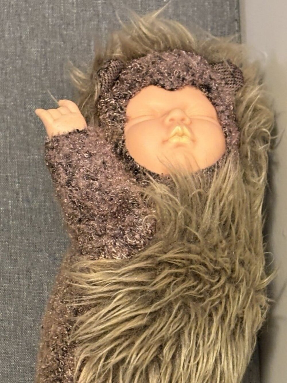 Anne Geddes Hedgehog Sleeping Baby Doll Plush Plushie 9" Long 1999 Vintage